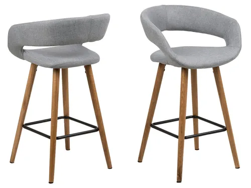 möbelando Gamarond I Barhocker 2er-Set Hellgrau - Moderne Barhocker aus 100% Polyester mit massivem Eichen-Gestell, ideal für stilvolle Küchen oder Bars. Bequemer Sitzkomfort und ansprechendes Design.