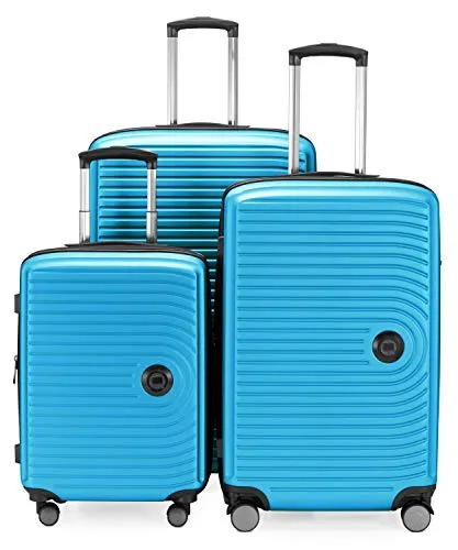 Hauptstadtkoffer Mitte - 3er Kofferset + Digitaler Luggage Tag - Reisetrolleys 55/68 / 77 cm + Kofferanhänger mit QR-Code, 4 Doppel-Rollen, Hartschale ABS, XL-Volumenerweiterung, TSA, Cyanblau