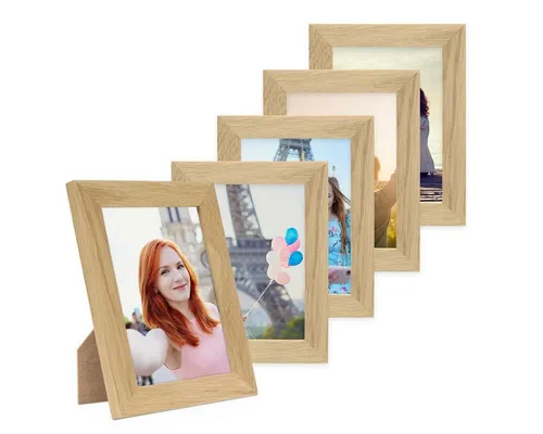 PHOTOLINI Bilderrahmen 5er Set - Einzelrahmen Set für individuelle Wanddekoration, stabile Massivholzrahmen mit Zubehör für kreative Arrangements und persönliche Gestaltung Ihrer Bilderwand.