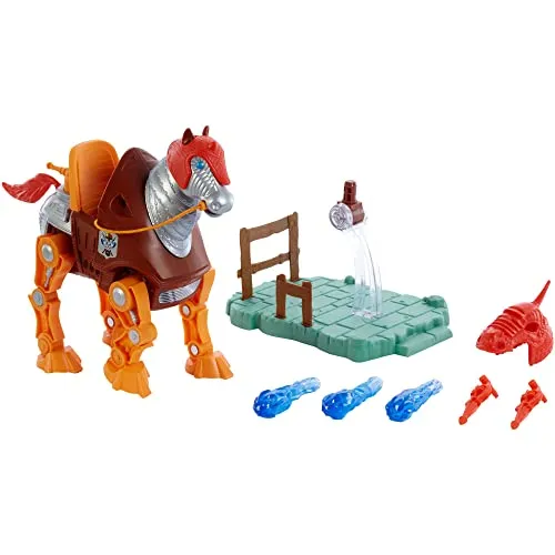 Masters of the Universe Origins Stridor Figur - 7 Zoll Roboterpferd mit Plasma-Blastern - Die ca. 18 cm hohe Stridor-Figur mit 19 Bewegungspunkten bietet endlosen Spielspaß und beeindruckende Posemöglichkeiten. Inklusive Abschussvorrichtungen und Display-Ständer, perfekt für Sammler und Kinder ab 6 Jahren.