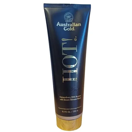 Australian Gold Hot! DHA Bronzer 250ml - Bräunungsbeschleuniger mit intensivem DHA für eine langanhaltende, natürliche Bräune und pflegende Inhaltsstoffe für eine geschmeidige Haut.