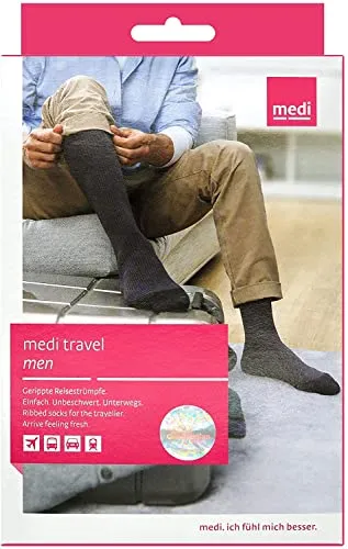 Medi Travel Men Reisestrümpfe Kurz L schwarz - Sportsocken zur Verbesserung der Durchblutung, ideal zur Vorbeugung von Ödemen und Thrombosen. Weich, griffig und aus antibakteriellem Stoff, der Feuchtigkeit schnell ableitet.