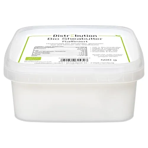 Bio Sheabutter raffiniert 500g – 100% rein & geruchsneutral, für Hautpflege, Haarpflege, DIY Kosmetik & Lebensmittel, vegan, ohne Zusatzstoffe, EU-Bio
