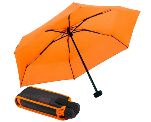 EuroSCHIRM® Taschenregenschirm Dainty, orange - Taschenschirm, besonders leicht und super flach, ideal für die Handtasche mit einem Gewicht von nur 195 g und schnelltrocknendem Material.
