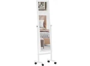 CLP Standspiegel Yolanda eckig weiß - Eleganter Standspiegel für Badezimmer und Ankleidezimmer, stufenlos neigbar und mit drehbaren Rollen für einfache Mobilität.