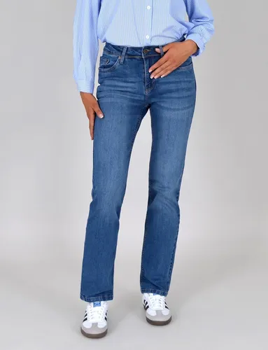 ESRA Damen High Waist Jeans Hose - Straight Leg bis Übergröße G300 - Damen-Jeanshosen mit hohem Bund und geradem Schnitt für optimalen Tragekomfort. Der hohe Baumwollanteil und Elasthan sorgen für Flexibilität und einen figurbetonten Look.