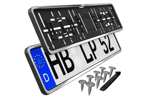 L & P Car Design Kennzeichenhalter Chrom (2 Stück) - Praktische Kennzeichenhalter für EU-Kennzeichen (520 x 110 mm) mit elegantem Chromrahmen. Diebstahlsicher, witterungsbeständig und einfach zu montieren – für einen stilvollen Auftritt Ihres Fahrzeugs.