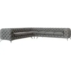 S-Style Möbel Ecksofa Kalina, Chesterfield mit silbernen Metall Füßen