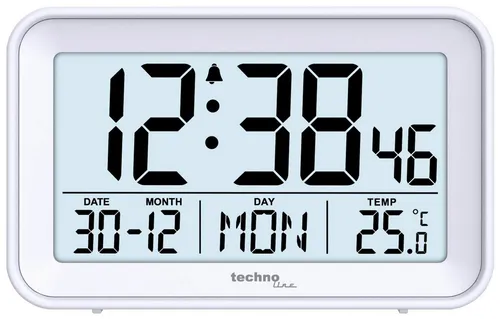 Technoline Quarzwecker WT 497 mit großer Uhrzeitanzeige - Wecker mit 12/24h Zeitanzeige, Datums- und Wochentagsanzeige sowie Innentemperatur. Ideal für einen entspannten Start in den Tag dank Weckalarm und Schlummerfunktion.