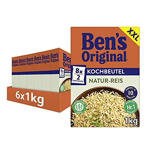 BEN'S ORIGINAL™ Natur-Reis im Kochbeutel 6x1kg - Reis, glutenfrei und schnell zubereitet – Ben's Original Natur-Reis im Kochbeutel für köstliche, vollwertige Gerichte in nur 10 Minuten.