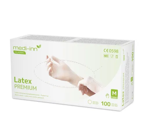 Medi-Inn Latex Premium Einmalhandschuhe - Puderfrei und AQL 1.5 - Handschuhe für medizinische und gewerbliche Anwendungen, puderfrei und mit hoher Reißfestigkeit für optimalen Schutz und Komfort.