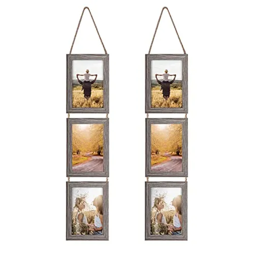 EYMPEU 10x15 Collage Dreifach aufgehängt Bilderrahmen Set, rustikale 6 offen vertikalen Rahmen gemacht, um 10x15 cm Foto-Postkarte für Wanddekoration anzuzeigen,Grau