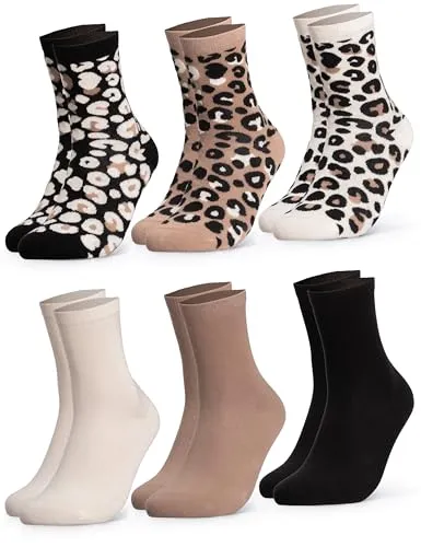 Occulto Damen Leo Socken 6er Pack (Modell: Leonie), Baumwollsocken Beige Mix 35-38