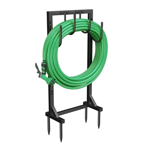 iRhodesy Gartenschlauchhalter, 109,5 cm Verbesserte Gartenschlauch Halterung aus Metall für 45 m Schlauch mit 4 großen Haken, abnehmbarer Gartenschlauchhalter Freistehend für Garten und Rasen