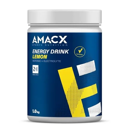 AMACX Energy Drink Pulver für Ausdauersportler, Isotonisches Sport Getränkepulver + Electrolytes – 1kg – Elektrolyte, Glukose und Fruktose, Iso Drink ohne künstliche Zusatzstoffe – Zitrone