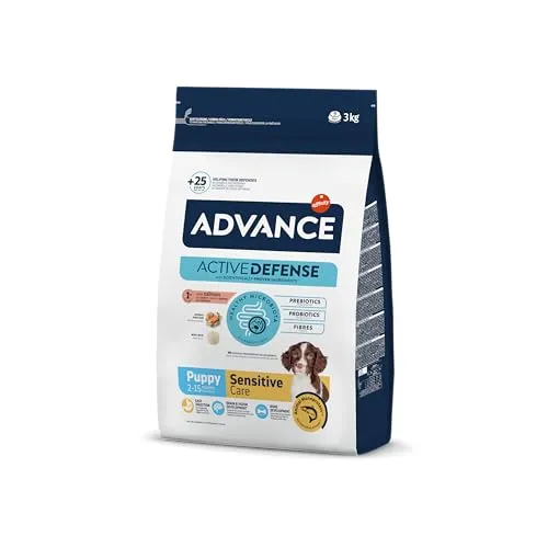Advance Puppy Sensitive 3 kg - Hundefutter für empfindliche Welpen, mit Lachs und Gemüse für optimale Verdauung und starke Abwehrkräfte dank Aloe Vera und natürlichen Polyphenolen.