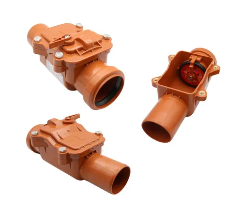 Rückstauverschluss Ø DN 50 in Orange mit verriegelbarer Edelstahl Rückstauklappe