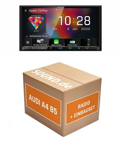 JUST SOUND Kenwood DMX8021DABS Autoradio Einbauset für Audi A4 B5 - Komplettlösung für 2-DIN Autoradio im Audi A4 B5 (1994-2001) mit Kenwood DMX8021DABS: DAB+, Bluetooth, kabelloses Apple CarPlay und Android Auto. Einfache Installation ohne Schneiden oder Löten!