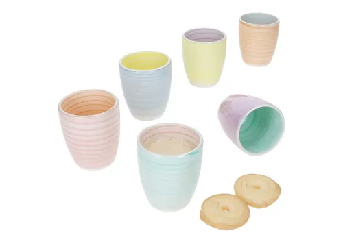 MamboCat Becher 6er Set Pastello Mokkabecher ohne Henkel 150ml 6 Pers Matcha Tasse, Steingut