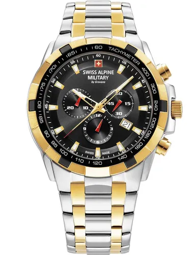 Swiss Alpine Military Herren Uhr Chrono 7043.9147SAM - Armbanduhren für Herren mit multifunktionalem Display, elegantes Edelstahlgehäuse, wasserdicht bis 10 Atm und ideal für jede Herausforderung.