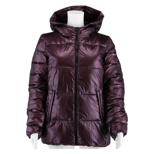 Champion Übergangsjacke mit Kapuze für Damen in Violett, Größe L - Stylische Kapuzenjacke mit Farbblock-Optik, ideal für die Übergangszeit. Aus 100% Polyamid, ausgestattet mit 2 Reißverschlusstaschen und einem Logo-Schriftzug auf dem Ärmel.