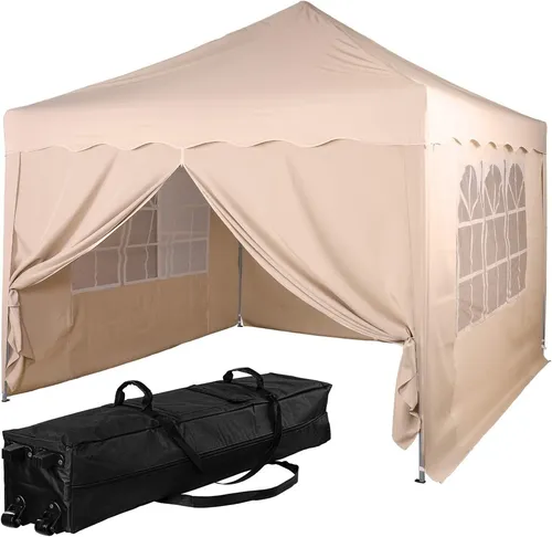 INSTENT Faltpavillon BASIC 3x3, Trolley, Stahl, champagner, 4 Seitenteile