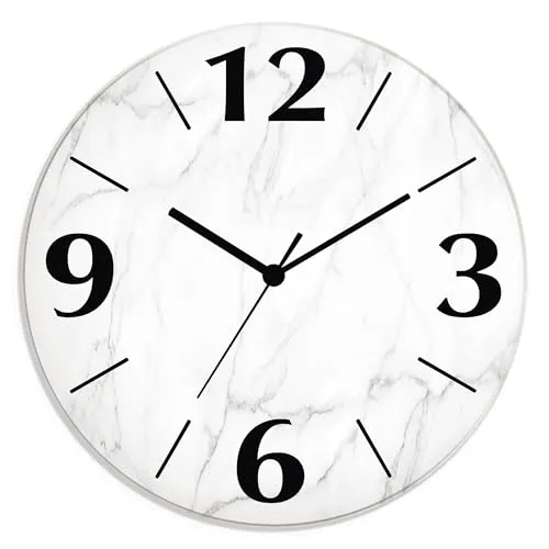 ARTLAND Lautlose Wanduhr aus Glas - Marmor Stein Optik Ø 30 cm - Wohnaccessoires - Stilvolle, geräuschlose Quarzuhr für ein entspanntes Ambiente, ideal für Schlafzimmer und Wohnzimmer. Made in Germany, langlebig und modern.
