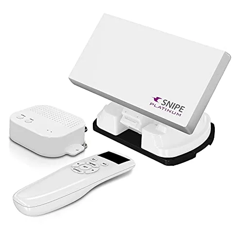 Selfsat SNIPE Platinum - Twin mit BT Fernbedienung - Mobile Flachantenne für UHD 4K TV, steuerbar via iOS/Android, ideal für Reisen und Camping, omnidirektional und einfach zu installieren.