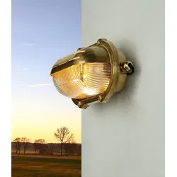 Maritime Außen Lampe IP64 SKIATHOS - Wetterfeste Wandleuchte aus Messing und Glas, ideal für Garten und Terrasse. Mit Schutzart IP64 für langlebige Nutzung im Freien.
