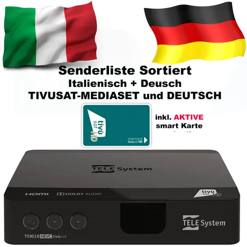 FUBA ODE718 Full HD Sat-Receiver mit TiVuSat-Karte - TV-Receiver mit Dolby Audio und Full HD 1080p, inklusive aktiver TiVuSat-Karte für italienische Kanäle. Ideal für ein umfassendes Fernseherlebnis.