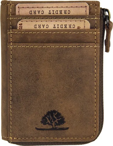 Greenburry Vintage original Karten RV-Münzbörse brown - Portemonnaies - Kompakte Lederbörse aus naturbelassenem Rindsleder mit 6 Kartenfächern und sicherem Reißverschluss für Kleingeld, ideal für den Alltag.