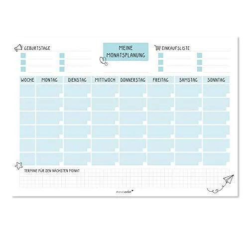 Monatsplaner undatiert DIN A4 I 50 Blatt Blau Block zum beschriften I dv_530