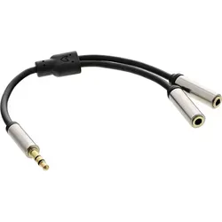 InLine 99250 Slim Audio Y-Kabel - Klinke 3,5mm auf 2x Klinke BU, 0,15m, kompakte Lösung für optimale Audioverbindung