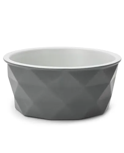 lionto Futternapf aus Keramik mit rutschfestem Silkonboden, 350 ml, Hundenapf aus robustem & geruchsneutralem Material, leicht zu reinigen, ergonomisches Design, Wassernapf für Hunde&Katzen, grau