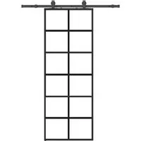 vidaXL Schiebetür mit Beschlag Schwarz 76x205 cm - Zimmertür aus robustem ESG-Glas, platzsparendes Design für moderne Räume, leises Gleiten dank Innenlager und langlebige Gleitschienen aus pulverbeschichtetem Stahl.