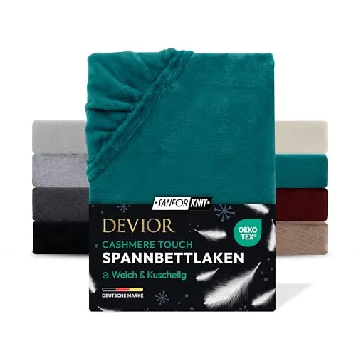 Devior Cashmere Touch Spannbettlaken, Petrol, 140x200-160x200 cm – Flauschig weich & wärmend – Mikrofaser mit 190 g/m²– Winter-Spannbetttuch für Topper & Matratzen – Oeko-TEX Zertifiziert
