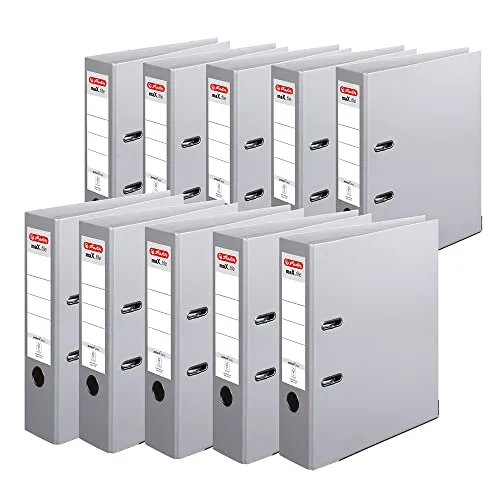 Herlitz 10834372 Ordner maX.file protect+, A4, Rückenbreite: 8cm, Voll-PP-Folienbezug, grau, 10 Stück