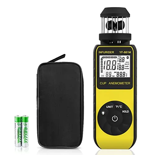Anemometer Handheld Windmesser Digital, INFURIDER YF-881M Cup Style Windmessgerät Wind Speed Meter zur Messung von Windgeschwindigkeit/Temperatur mit Kompass, Wind Meter für HVAC Shooting Drone