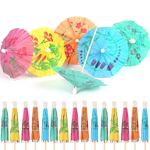 Eokeey 60 Stück Cocktail Schirmchen Cocktail Zubehör Papierschirmchen,Wiederverwendbar Bunte Cocktailschirmchen Cocktail Dekoration Papier für Bar Deko Cocktailzubehör Trinkfrüchte Essen Wein Party