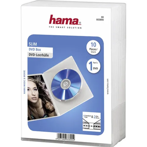 Hama 1x10 DVD-Leerhülle Slim Transparent 50% Platzersp. (83890)