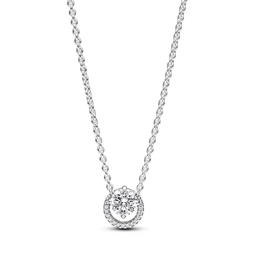 PANDORA Timeless Funkelnder Runder Strahlenkranz Collier-Halskette - Bead Charms für Damen, elegantes Design aus Sterling Silber mit funkelnden Zirkonia, ideal als Geschenk für Liebhaber zeitloser Schönheit.