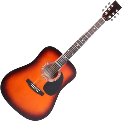 Classic Cantabile WS-10SB Westerngitarre Sunburst - Dreadnought-Style 6-Saiter Gitarre mit hochglänzendem Finish, ideal für Einsteiger und fortgeschrittene Spieler, hervorragender Klang und Spielkomfort.