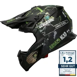Broken Head Supermoto & Motocross-Helm Resolution Grün - Motorradhelm mit revolutionärem Design für Individualisten. Leichte Helmschale bietet maximalen Komfort und Sicherheit, ideal für grenzenloses Fahren.