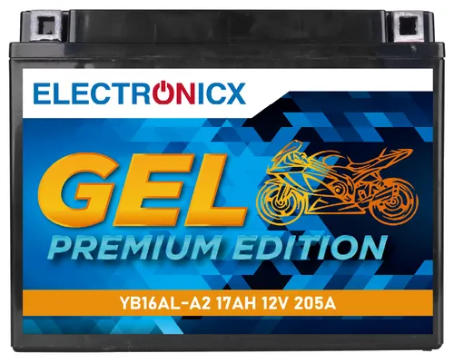 Electronicx GEL Motorradbatterie 12V 17Ah 205A/EN YB16AL-A2 - Wartungsfrei, Dopp