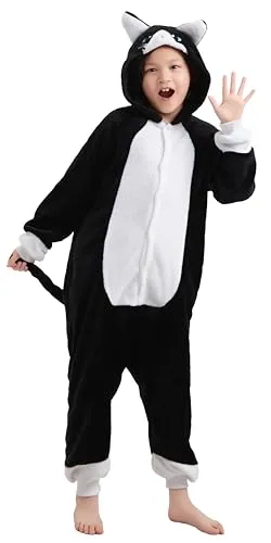 corimori Katzen-Kostüm Kinder Tierkostüme Onesie Karneval Fasching Jungen Mädchen 23 Katze schwarz weiß,104-110