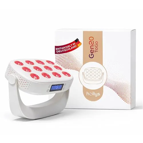 heilys® Gen20 ToGo Rotlicht Lampe – Tragbare LED Rotlicht Lampe für Wärme & Entspannung – Kompaktes Red Light Lamp Gerät für Zuhause & unterwegs