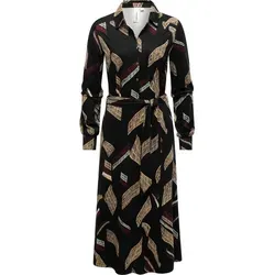 Ragwear Blusenkleid Plantee Print Modisches Damenkleid mit Taillengürtel schwarz S (36)