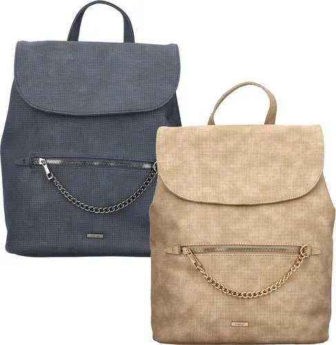 Rieker Damen Rucksack H1603 mit Zierkette - Eleganter Cityrucksack in Beige, aus pflegeleichtem Synthetik mit stilvoller Zierkette. Geräumiges Hauptfach und praktische Fächer bieten viel Stauraum für den Alltag.