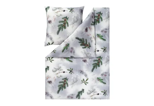 ESTELLA Kuschelflanell Bettwäsche Pine Twigs Silber 155x220 cm - Bettwäsche-Sets aus 100% Baumwolle, superweiche Kuschelbettwäsche für warme Nächte im Winter, pflegeleicht und trocknerfest.