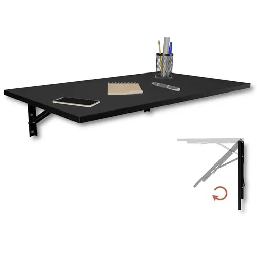 KDR Wandklapptisch 80x50 cm Schwarz – Platzsparender Klapptisch für Wandmontage - Vielseitig einsetzbar als Schreibtisch oder Esstisch. Stabile Konstruktion mit robusten Metallwinkeln, ideal für Küche, Büro oder schmale Räume. Einfache Montage und individuelle Höhenanpassung möglich.